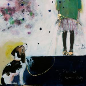 waiting for a walk 1m15x1m15 mixed media on canvas