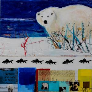 White bear stories mixed media on canvas 1mx1m