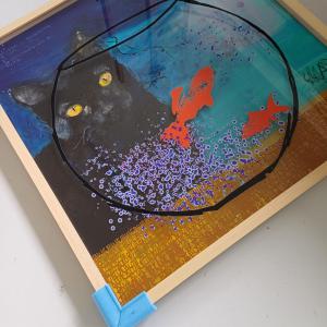 une journée particulière 0,80x0,80 mixed media on canvas and printed plexiglass             2024