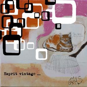 esprit vintage 0,40x0,40 technique mixte sur toile et plexi imprimé