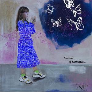 Swarm of butterflies 0x80x0,80 technique mixte sur toile et plexi imprimé