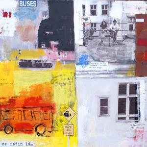 Buses 2010 1m30x1m40 acrylique , collage , pigments ,oil stick sur toile