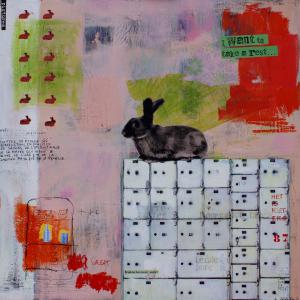 Rabbit 2011 1m10 x1m10 acrylique, collage oil stick sur toile