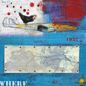 Dans les air 2012  0,90x0,90 acrylique , oil stick , plastique riveté sur toile 