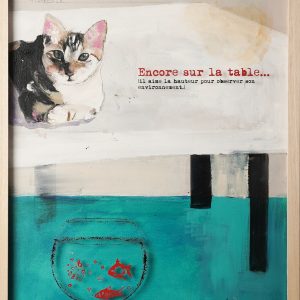 "Encore sur la table " acrylique sur toile et plexi imprimé juxtaposé