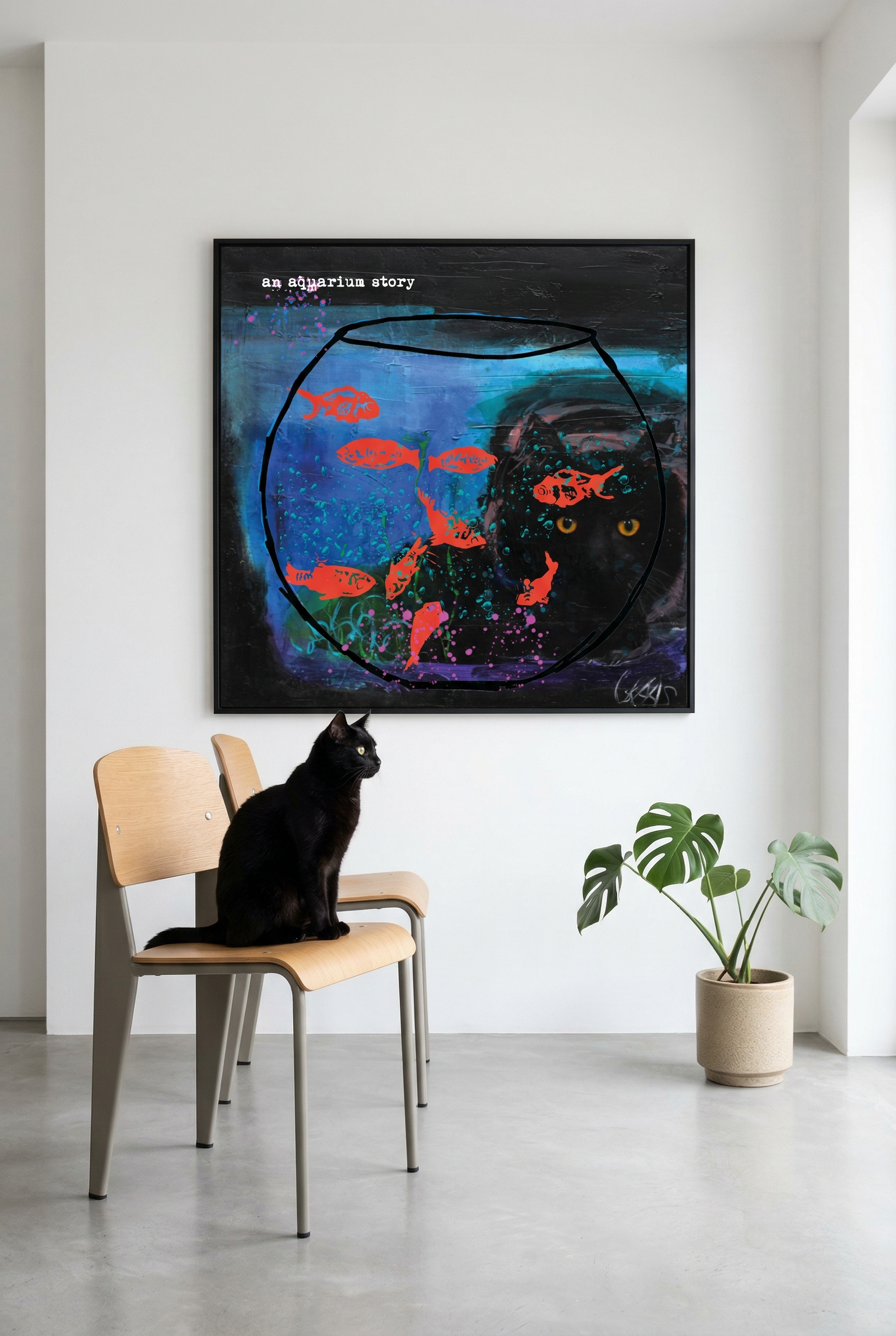 An Aquarium Story – Édition Galerie : Peinture sur Toile & Gravure sur Plexiglas (80x80 cm) - Image 2